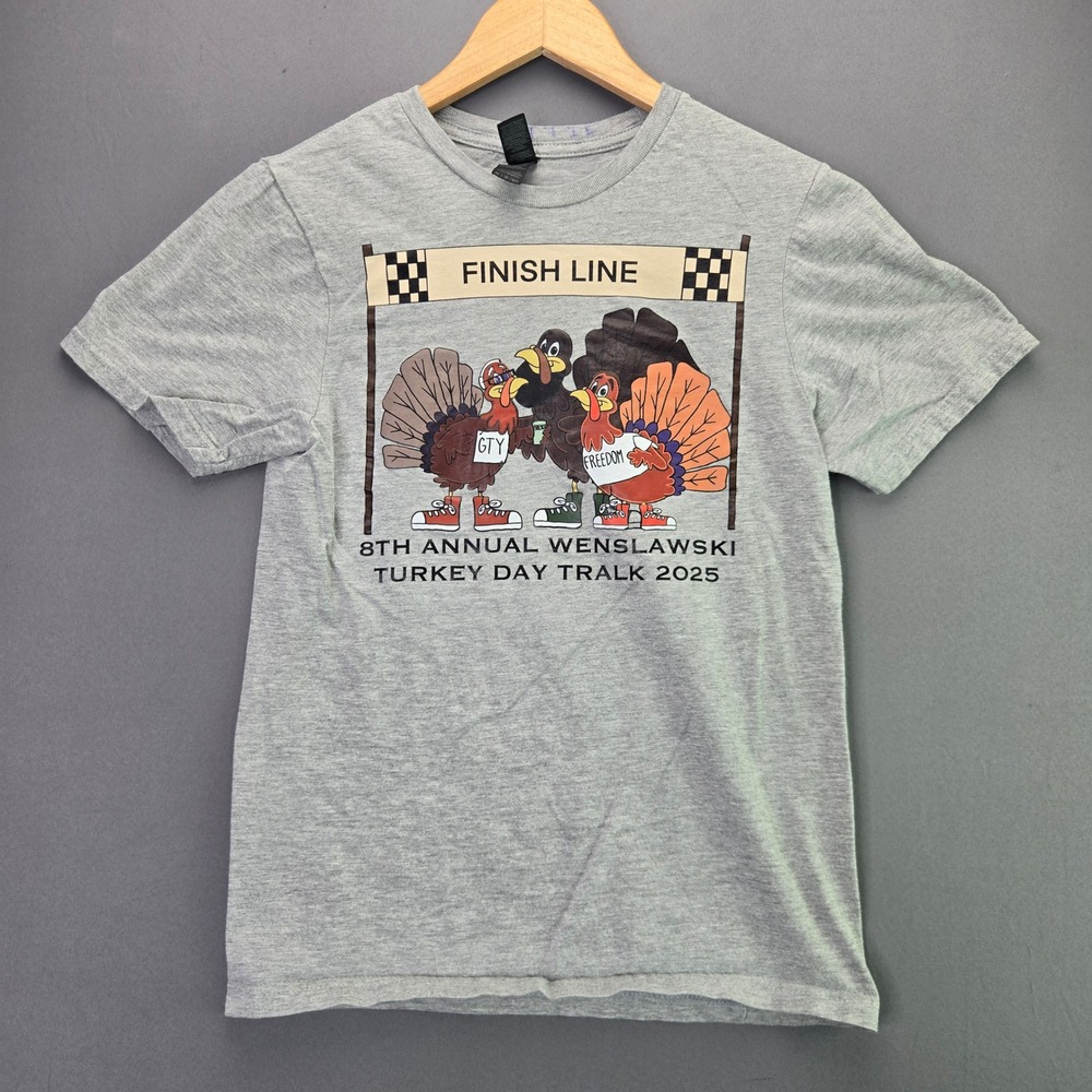 Gildan T-Shirt Turkey Day Tralk 2025 Graphic XS Gray Thanksgiving Funny Tee